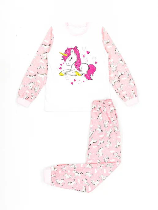 Пижама детская для дома и садика комплект Girls & Boys 013pinkGAB-G-21-005pink-мягкий белый