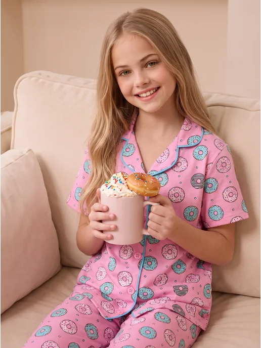 Пижама детская со штанами и рубашкой домашний костюм Girls & Boys GUZ-513