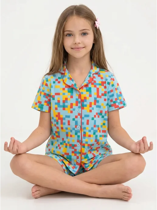 Пижама детская с шортами и рубашкой домашний костюм Girls & Boys GUZ-518
