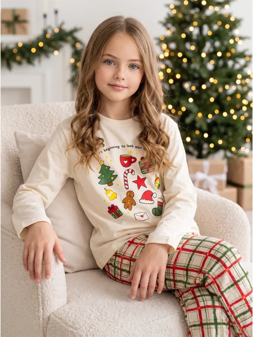 Пижама детская со штанами новогодняя Girls & Boys GUZ-723