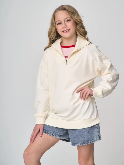Свитшот школьный с воротником-стойкой на молнии Girls & Boys KUZ-501
